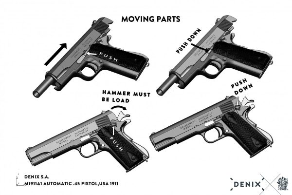 REPLICA M1911 US COLT HAND GUN PISTOL DENIX - BLACK STRIP DOWN TYPE - Image 7