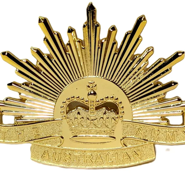 Rising sun hat badge for uniform full size Australian army 7th type 1991 slouch