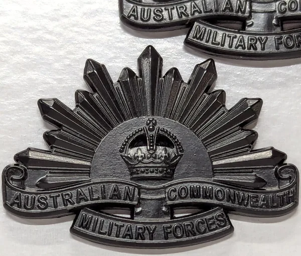 AUSTRALIAN ANZAC WW1 & WW2 RISING SUN UNIFORM COLLAR BADGES MEDAL REPLICA BLACK - Image 2