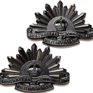 WW1 - WW2 Australian Army rising black sun collar badges replica AIF ANZAC type