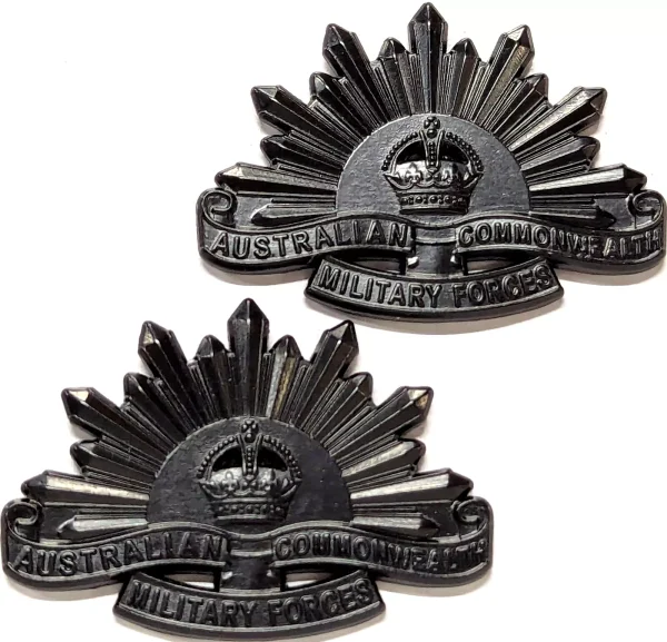 WW1 - WW2 Australian Army rising black sun collar badges replica AIF ANZAC type