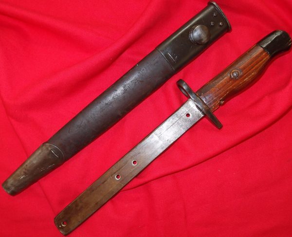 **SOLD** AUSTRALIAN SECOND WORLD WAR PRACTICE BAYONET WITH SCABBARD