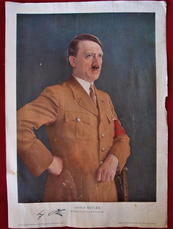 **SOLD** GERMAN ADOLF HITLER SIGNED REICHS CHANCELLOR COLOUR POSTER 1934