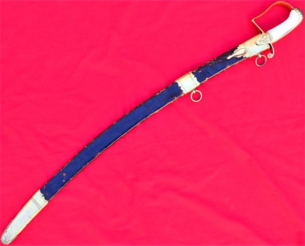 Rare 1796 pattern British Army cavalry officer’s sword and scabbard in ivory with blue & gilt engraved blade by Runkel - Image 13