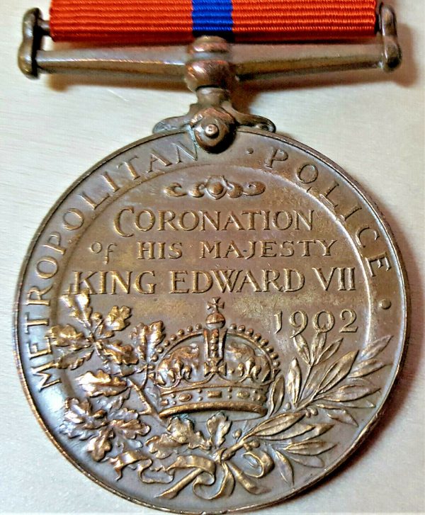 RARE PRE WW1 BRITISH METROPLOITAN POLICE 1902 CORONATION MEDAL P C WEBB 'D' DIV.