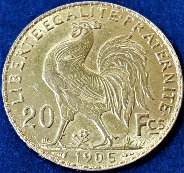 RARE 1905 FRANCE FRENCH ROOSTER GOLD COIN 1905