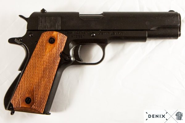 REPLICA M1911 US .45 CAL COLT HAND GUN PISTOL DENIX - STRIP DOWN TYPE HATCHED WOODEN GRIPS - Image 6