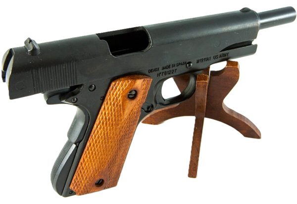 REPLICA M1911 US .45 CAL COLT HAND GUN PISTOL DENIX - STRIP DOWN TYPE HATCHED WOODEN GRIPS - Image 4