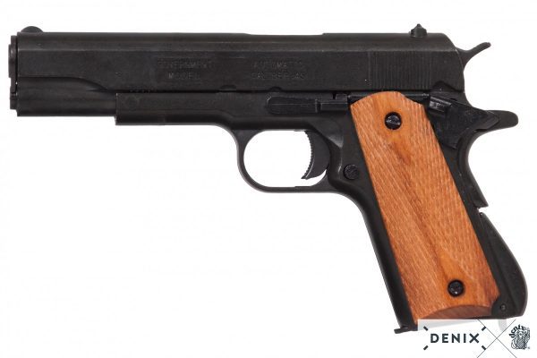 REPLICA M1911 US .45 CAL COLT HAND GUN PISTOL DENIX - STRIP DOWN TYPE HATCHED WOODEN GRIPS - Image 8