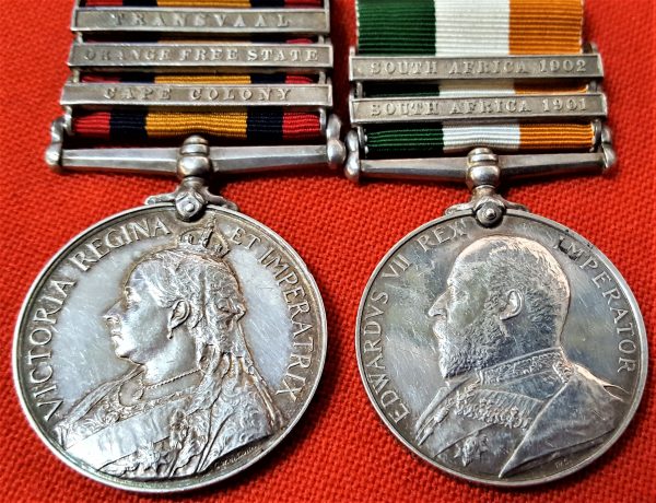 BOER WAR SOUTH AFRICA QSA & KSA MEDALS GUNNER T. PATTERSON ROYAL ARTILLERY