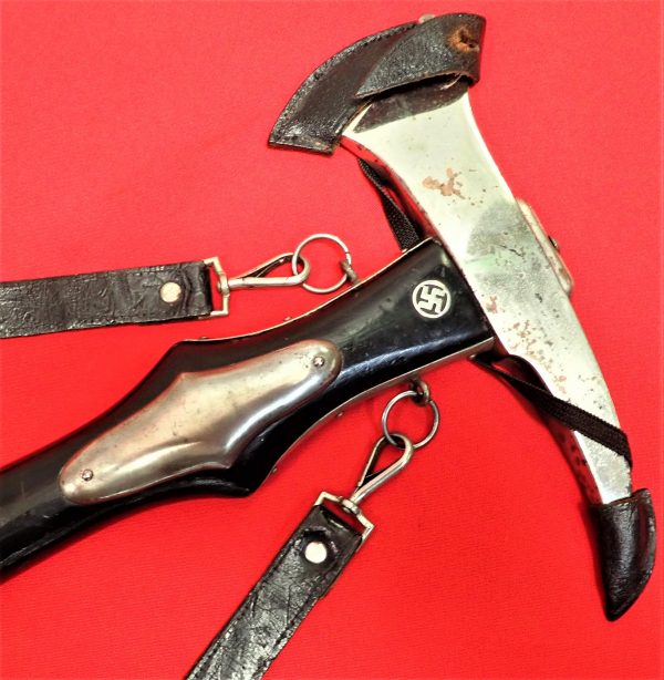 RARE WW2 NAZI GERMANY FIREMAN'S PARADE AXE WITH HANGERS & COVER