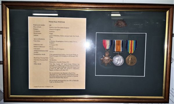 WW1 AUSTRALIAN GALLIPOLI 1ST DAY LANDER & WOUNDED MEDAL GROUP 400 PTE T WHITEAR ANZAC - Image 2