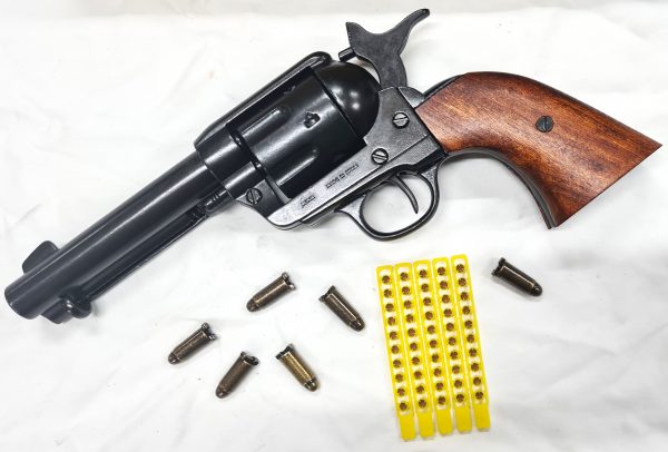 Denix Colt 45 Western frontier revolver antique brown wood grips & blue black metal finish