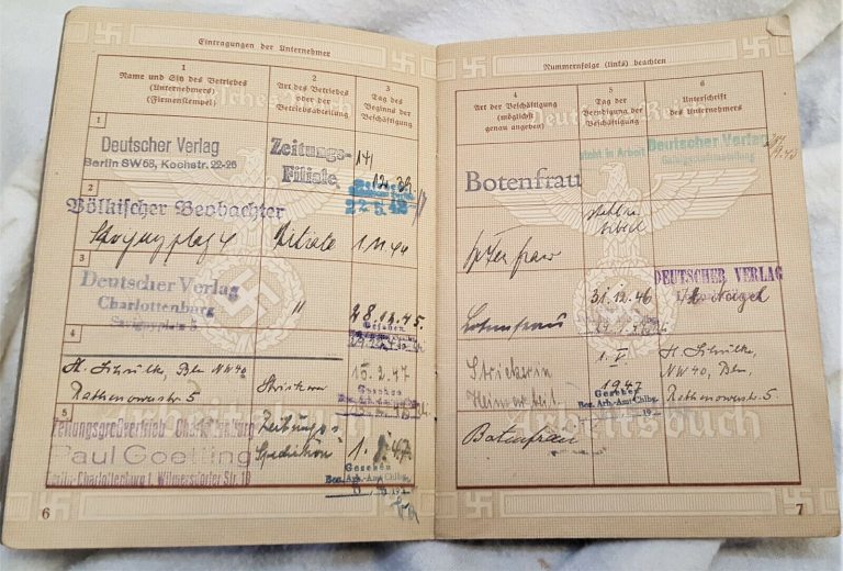 VINTAGE WW2 GERMAN CITIZENS WORK BOOK ARBEITSBUCH GUNTHER KREHL