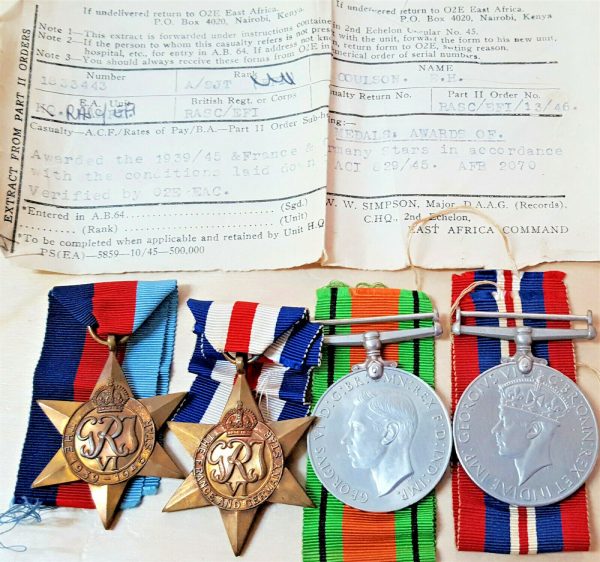 WW2 ROYAL ARTILLERY MEDAL GROUP SGT E.H.COULSON WITH ORIGINAL PAPERWORK