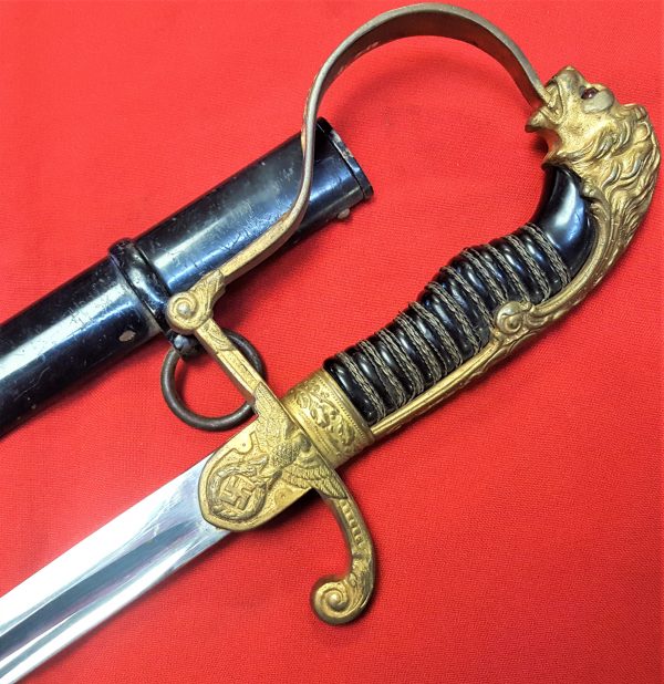 WW2 GERMAN ARMY LION HEAD OFFICER'S SWORD & SCABBARD BY WKC SOLINGEN