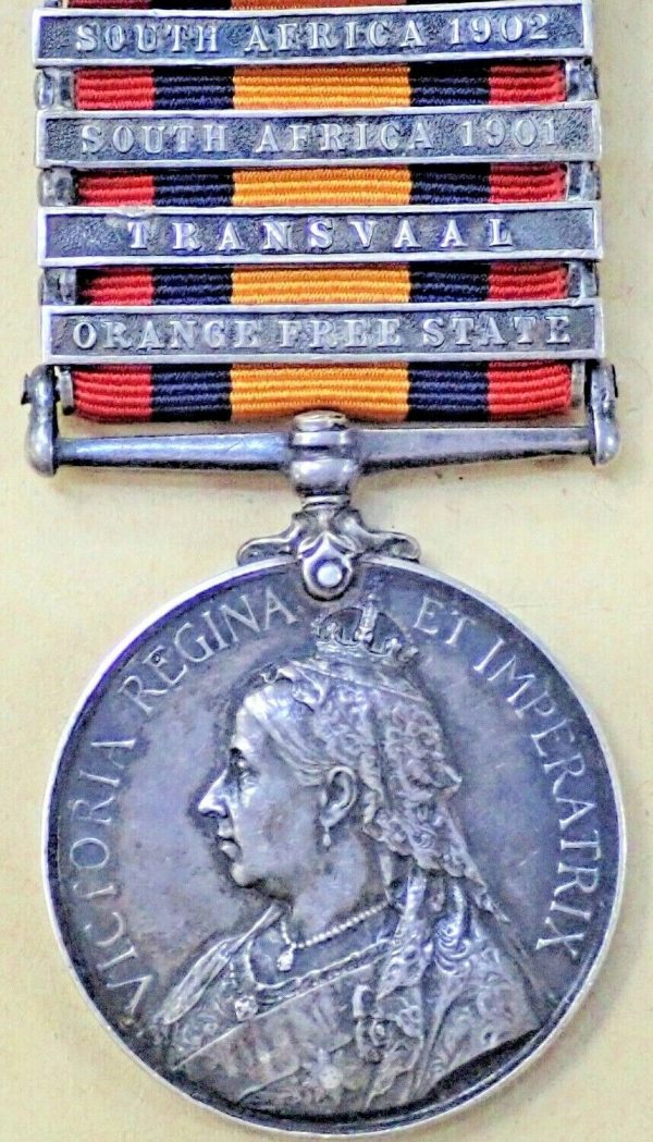 BOER WAR QUEENS SOUTH AFRICA MEDAL TPR J.J.BEST 326 DRISCOLL’S SCOUTS 4 CLASP.