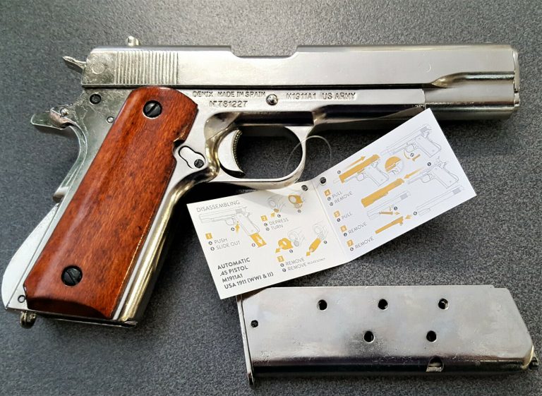 REPLICA M1911 US COLT HAND GUN PISTOL DENIX – NICKEL STRIP DOWN TYPE WOODEN GRIPS - Image 3