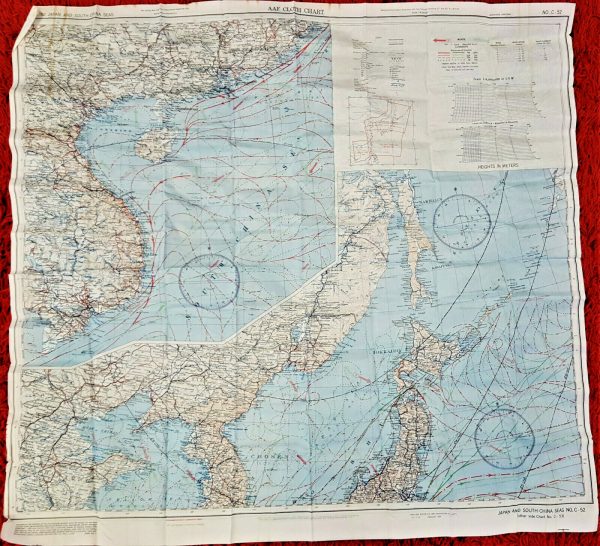 WW2 SILK ESCAPE FLYER'S MAP JAPAN, SOUTH CHINA SEA, EAST CHINA RAAF USAAF