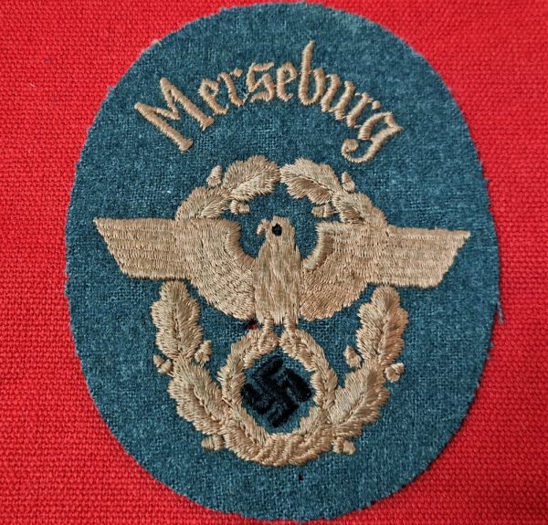 WW2 GERMAN FIELD POLICE MERSEBURG DISTRICT UNIFORM TUNIC ARM PATCH BADGE