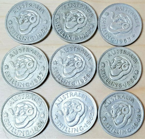 *VINTAGE AUSTRALIA SHILLING RAMS HEAD SILVER COIN CURRENCY PRE DECIMAL LOT