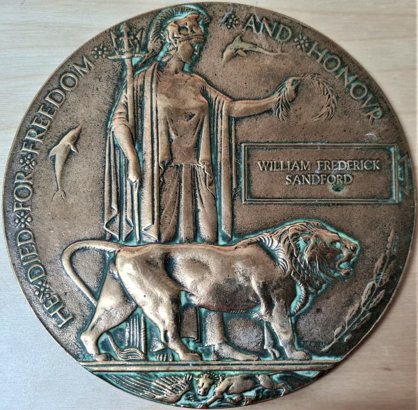 VINTAGE WW1 AUSTRALIAN MEMORIAL PLAQUE MEDAL WILLIAM SANDFORD 42ND BN AIF 1917