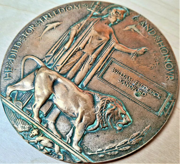 VINTAGE WW1 AUSTRALIAN MEMORIAL PLAQUE MEDAL WILLIAM SANDFORD 42ND BN AIF 1917 - Image 3