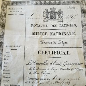 100% GENUINE KINGDOM BELGIUM LIEGE PROVINCE MILITARY CALL UP PAPERWORK 1822