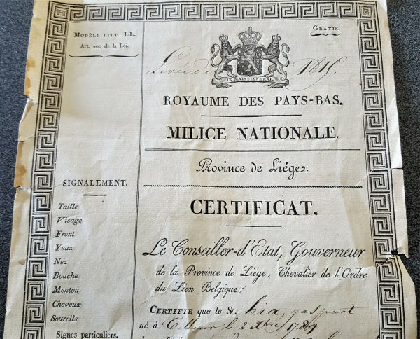 100% GENUINE KINGDOM BELGIUM LIEGE PROVINCE MILITARY CALL UP PAPERWORK 1822