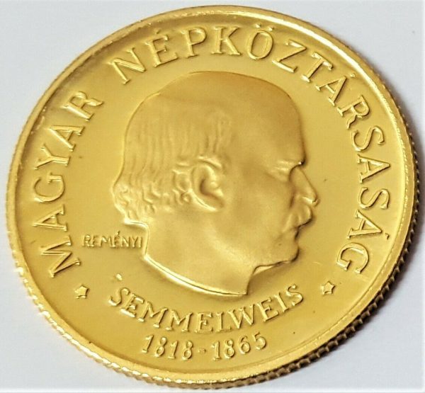 1968 HUNGARY 50 FORINT PROOF GOLD 4.21G COIN 150TH BIRTHDAY IGNACZ SEMMELWEIS