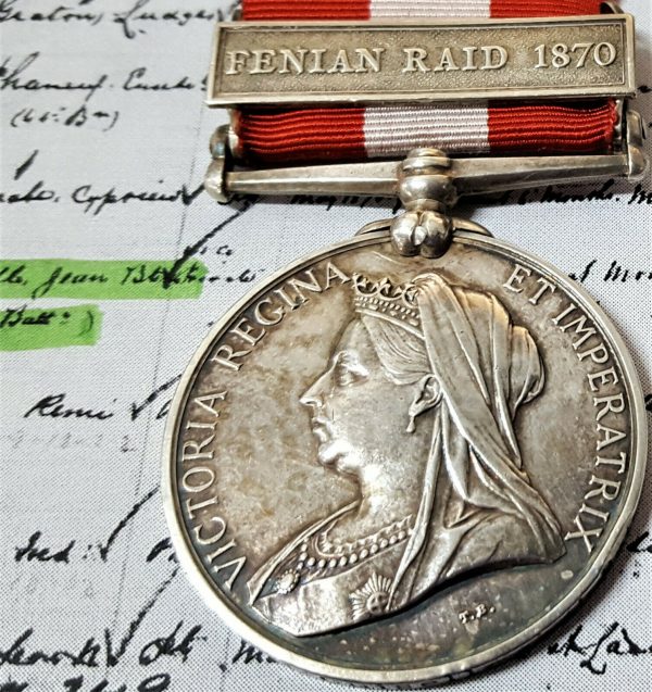 CANADIAN GENERAL SERVICE MEDAL FENIAN RAID 1870 PTE LOUISELLE 65TH BATTALION