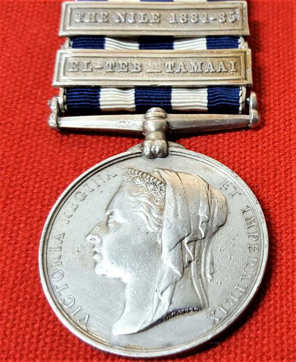 GORDON HIGHLANDERS EGYPT MEDAL (1882 - 89) 2 CLASPS PTE HARMER 75TH FOOT PRE WW1