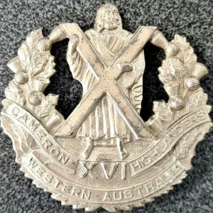 POST WW2 53-60 ERA AUSTRALIAN ARMY 16th BN CAMERON HIGHLANDERS UNIFORM CAP BADGE