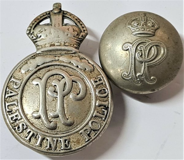 WW1 WW2 ERA BRITISH PALESTINE POLICE FORCE UNIFORM CAP BADGE & BUTTON