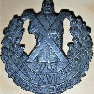 WW2 1930-42 ERA AUSTRALIAN ARMY 16th BN CAMERON HIGHLANDERS UNIFORM CAP BADGE