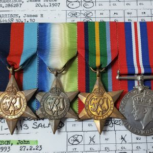 WW2 BRITISH MERCHANT NAVY ATLANTIC & PACIFIC MEDAL GROUP TO JOHN HARRISON. M.N.