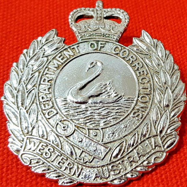 OBSOLETE WESTERN AUSTRALIA CORRECTIONS UNIFORM CAP BADGE 1960's SHERIDAN PERTH