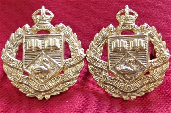 POST WW2 1948-1953 WEST AUSTRALIAN UNIVERSITY REGT. ARMY UNIFORM COLLAR BADGES