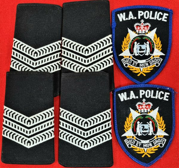 VINTAGE 1980'S WESTERN AUSTRALIAN POLICE UNIFORM PATCHES & RANK BADGES