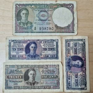 VINTAGE WW2 KING GEORGE VI RUPEE CURRENCY NOTES 1940 BRITISH CEYLON