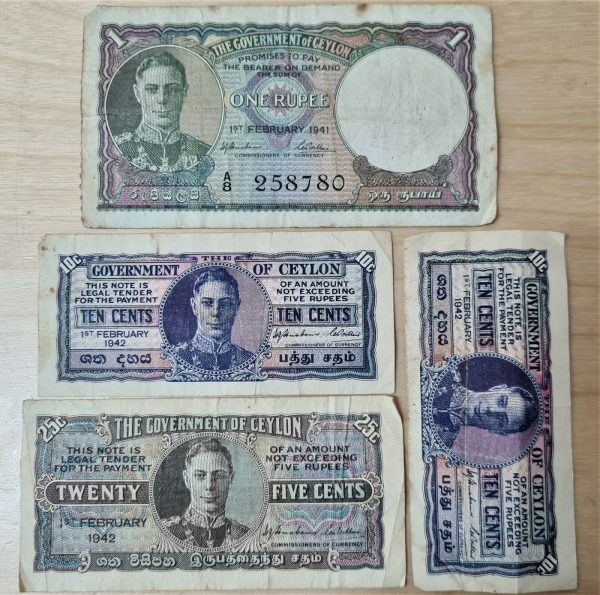 VINTAGE WW2 KING GEORGE VI RUPEE CURRENCY NOTES 1940 BRITISH CEYLON