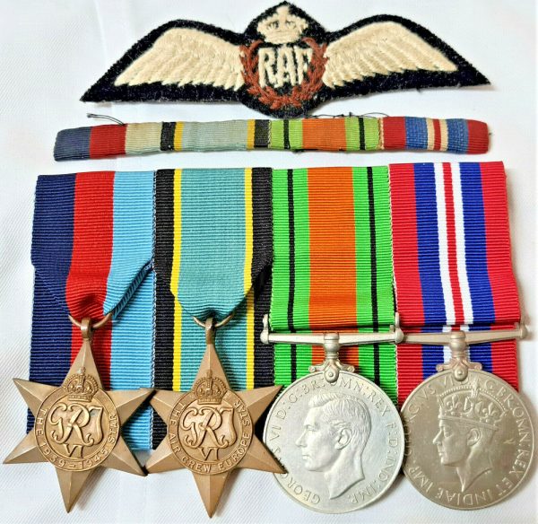 WW2 BRITISH ROYAL AIR FORCE MEDAL GROUP RIBBON BAR & PILOTS WING BADGE ...