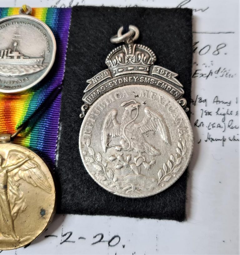 A WW1 deserters Royal Navy and Royal Australian Navy Sydney/Emden action medal group to Stoker A. Waldron - Image 9