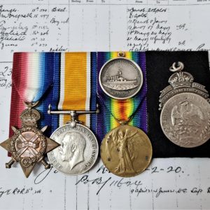 A WW1 deserters Royal Navy and Royal Australian Navy Sydney Emden action medal group to Stoker A. Waldron