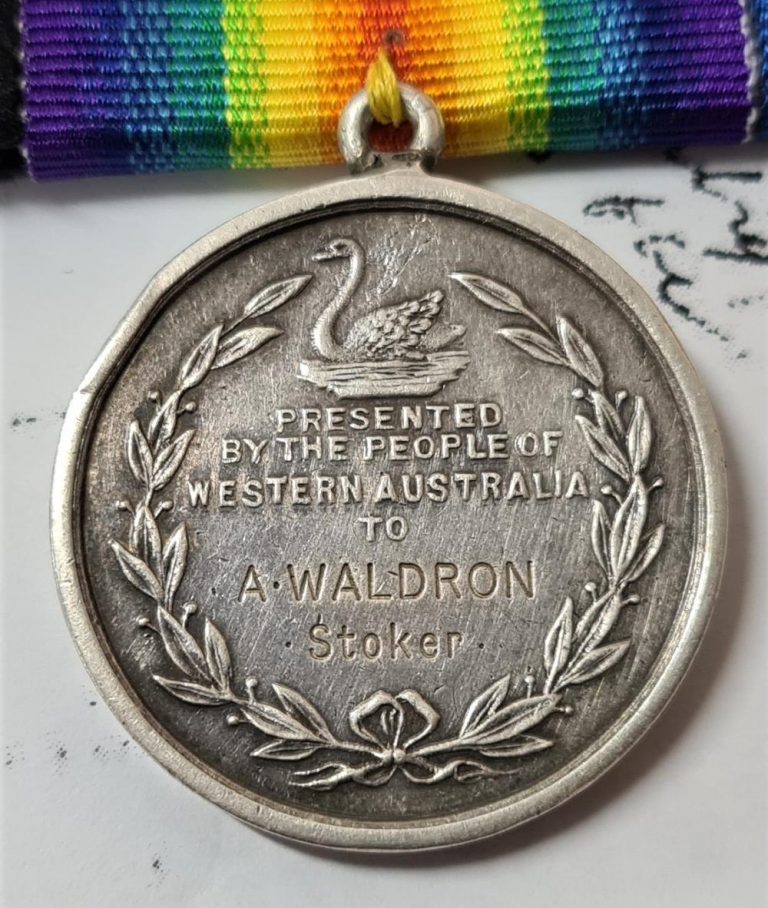 A WW1 deserters Royal Navy and Royal Australian Navy Sydney/Emden action medal group to Stoker A. Waldron - Image 8