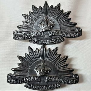 WA SHERIDANS* AUSTRALIAN ANZAC WW2 RISING SUN UNIFORM COLLAR BADGES MEDAL BLACK