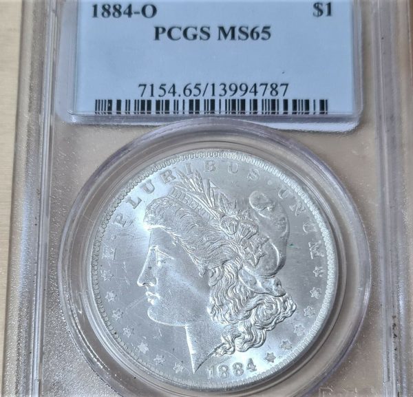 PCGS MS65 GRADED VINTAGE US MORGAN SILVER DOLLAR 1884 COIN