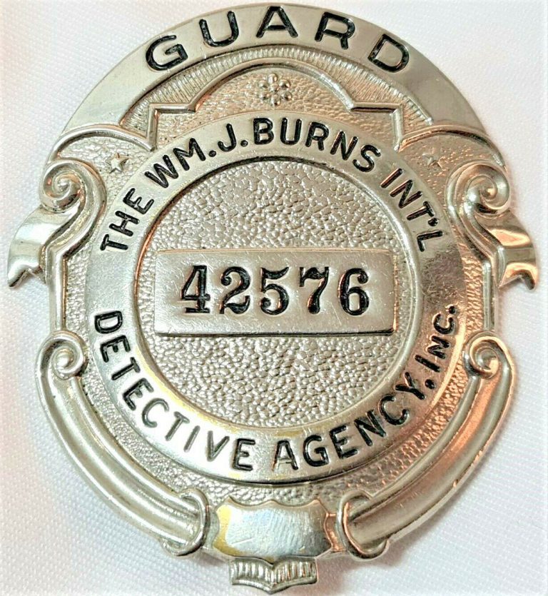 VINTAGE US WILLIAM J BURNS DETECTIVE AGENCY GUARD UNIFORM BADGE - Image 3