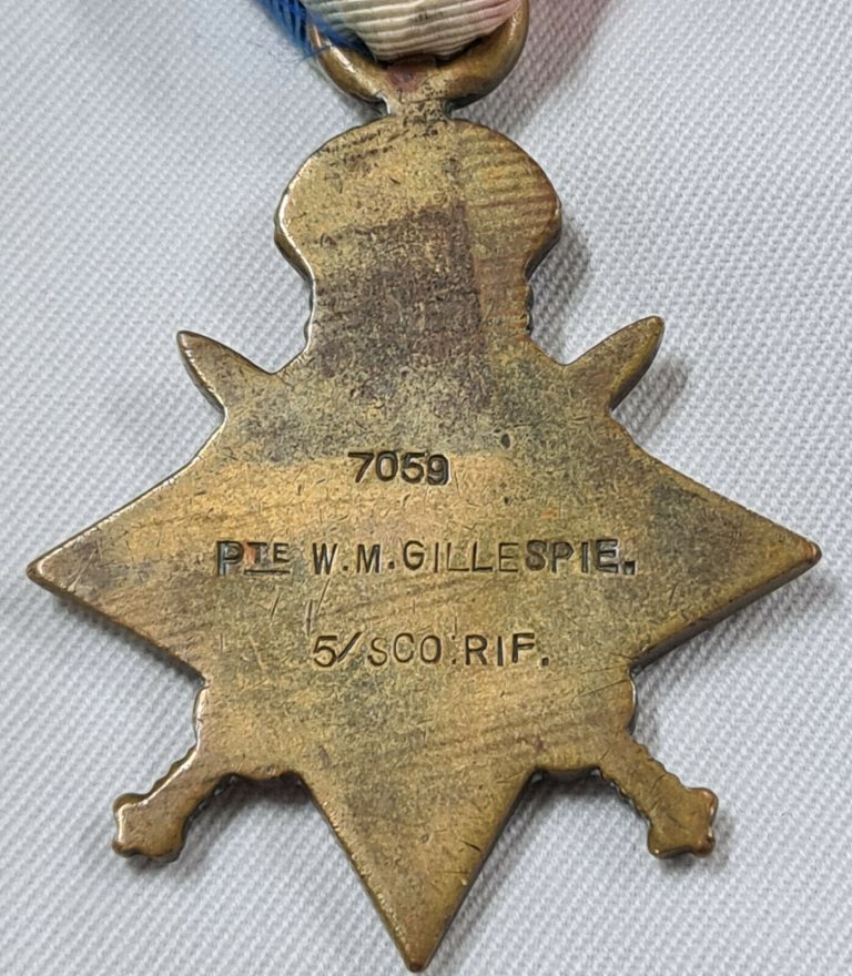 WW1 1914 STAR MEDAL 7059 PTE GILLESPIE 5TH BATTALION CAMERONIANS SCOTTISH RIFLES - Image 2