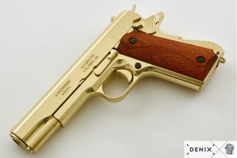 REPLICA M1911 US COLT HAND GUN PISTOL DENIX – GOLD STRIP DOWN TYPE WOODEN GRIPS - Image 6